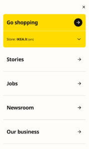 Screenshot of IKEA mobile version burger menu 